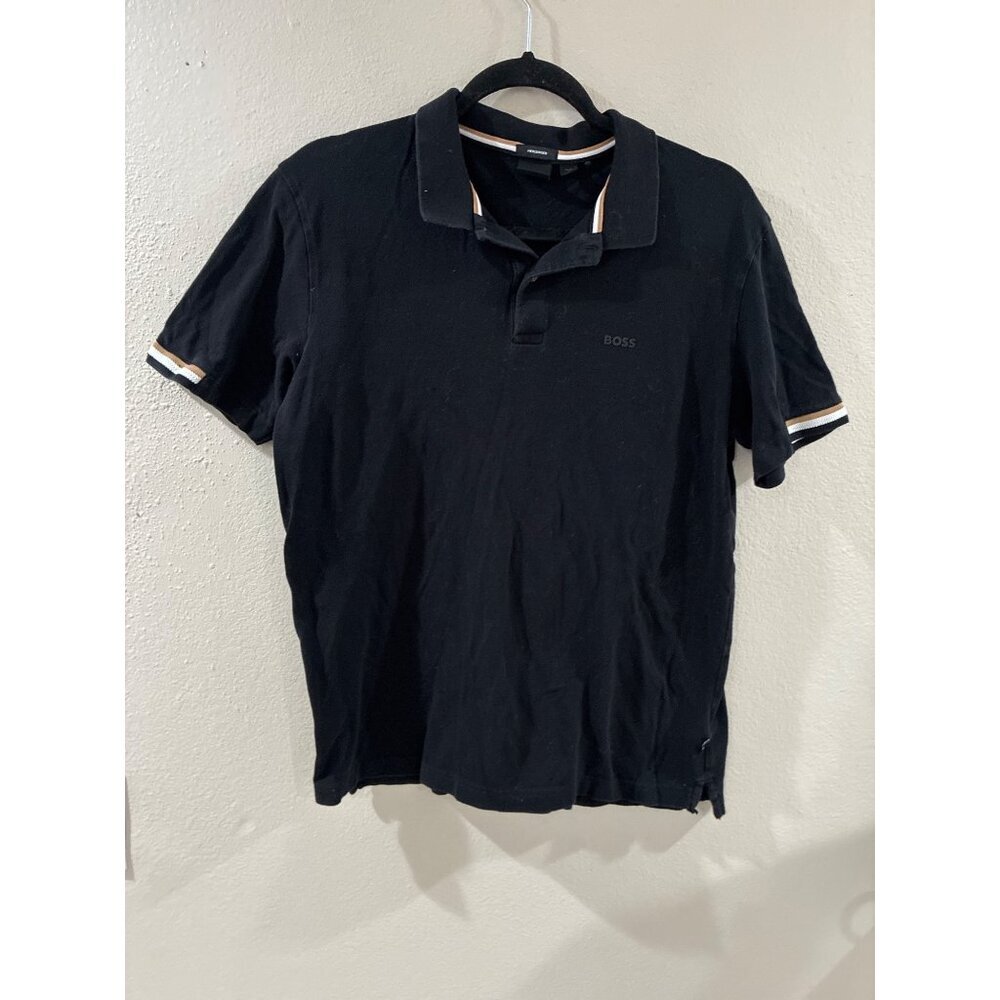 BOSS mens Rubberised-logo polo Logo Black shirt in mercerised cotton Size Large